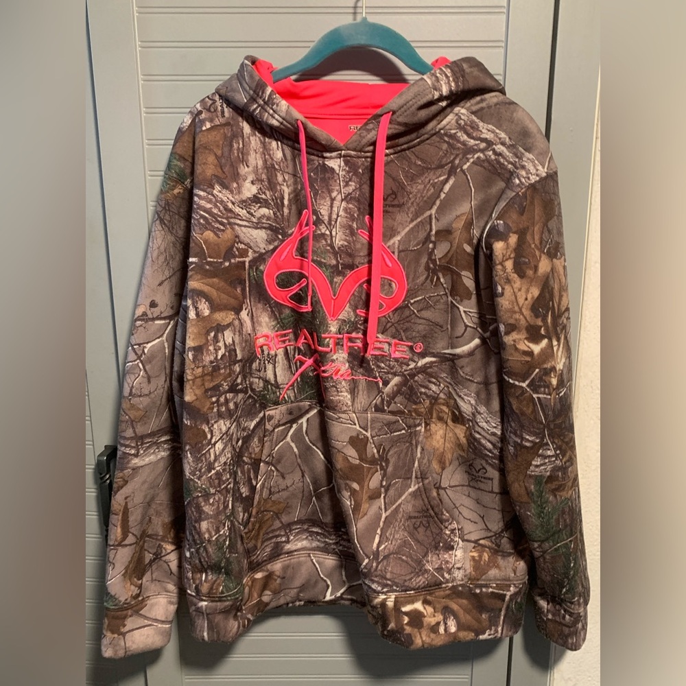 RealTree L Light Weight Performance Fleece Lined Hoodie Camo & Pink Print Sz.L